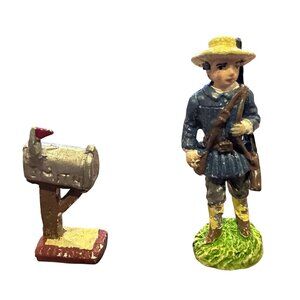 Vintage 98IRS China Lead Figure Boy Holding Rifle & Mailbox  1.25" Hand Painted